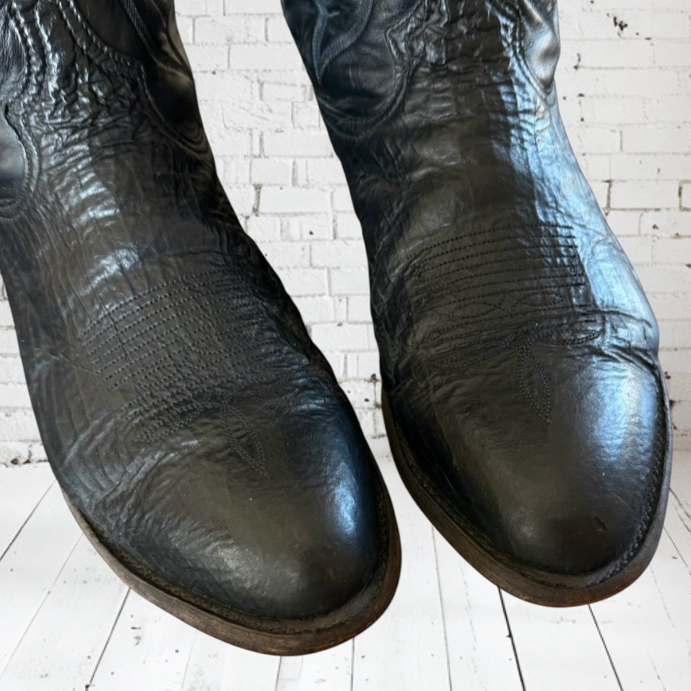 Vintage TONY LAMA Boots Black Leather Western COWBOY Made in USA size 10 - Picture 2 of 16